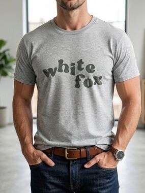 White Fox Boutique Oversized Graphic T-Shirt Grey Green Puff Print Logo L/XL